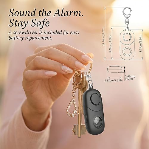 Miniatura 6 de Alarma personal para mujeres, llavero de alarma: Qoosea 4 unidades de llavero de emergencia de 135 dB sirena con luz estroboscópica para mujeres,