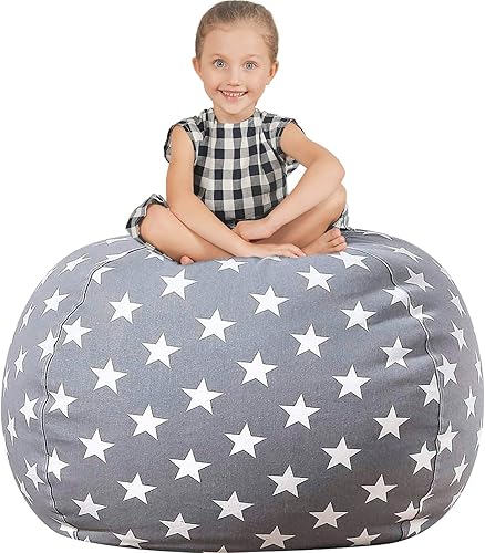 Miniatura 69 de Aubliss - Funda para organizar juguetes de felpa, se convierte en un puf cuando se rellena Se convierte en un puf para niños cuando está lleno. Aqua