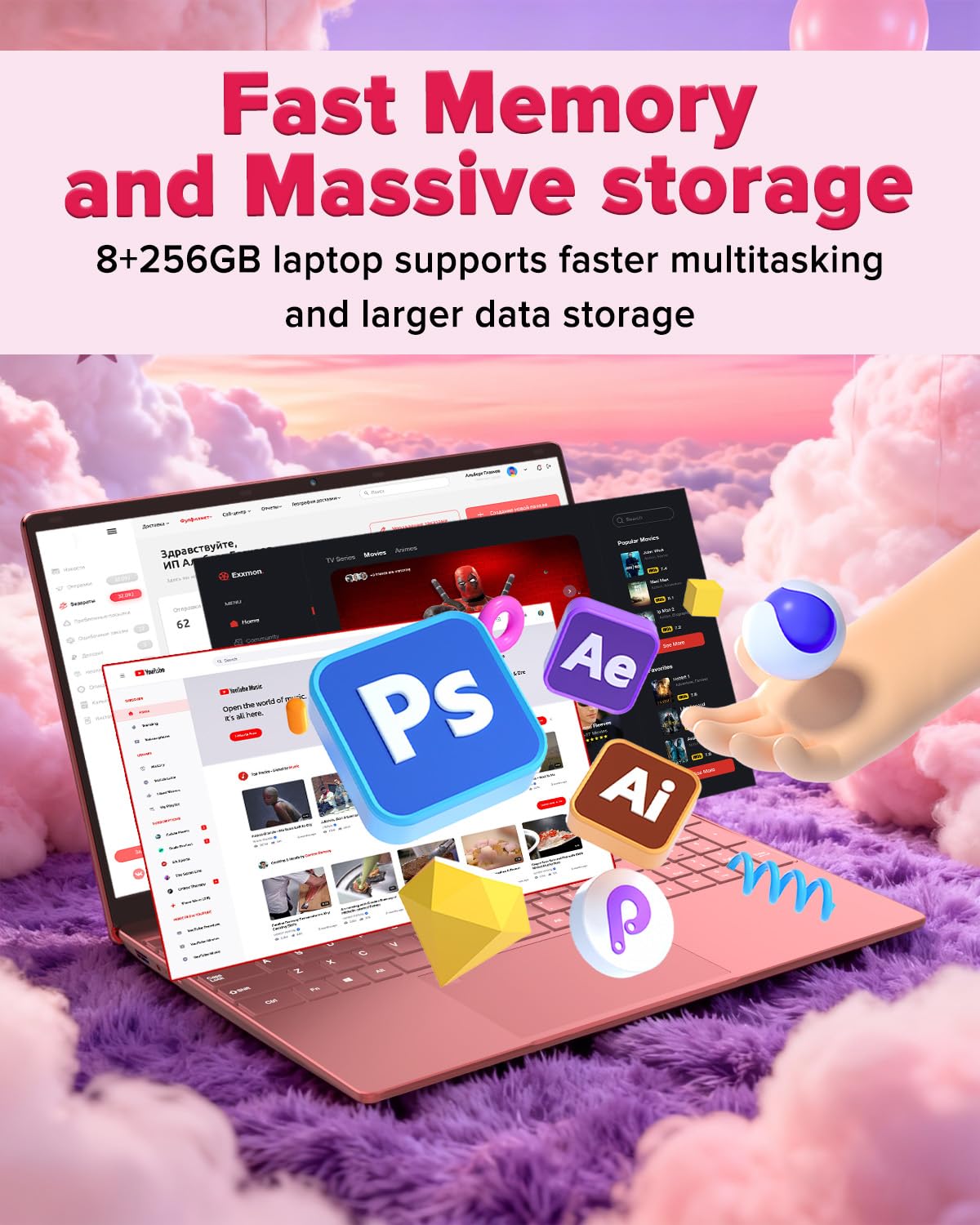 2026 Latest Laptop Computer Notebook,15.6" IPS FHD Display,8GB RAM 256GB SSD,Celeron N5100 Processor,WiFi5,BT5.0,USB3.0,Backlit keyboard,Fingerprint for Business Home Office and Students,Rose Gold