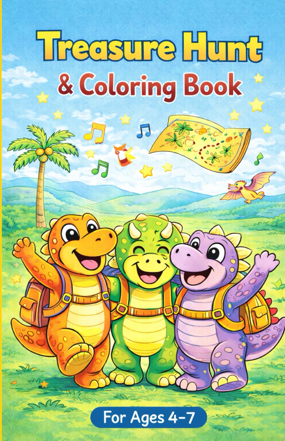Treasure Hunt Coloring Book for Kids: A Fun Dinosaur Adventure Coloring Book for Ages 4–7