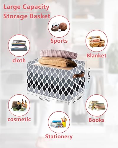 Miniatura 2 de Cesta de almacenamiento gris degradado para organizar estantes, cajas de almacenamiento plegables con asa, gris moderno geométrico arte abstracto