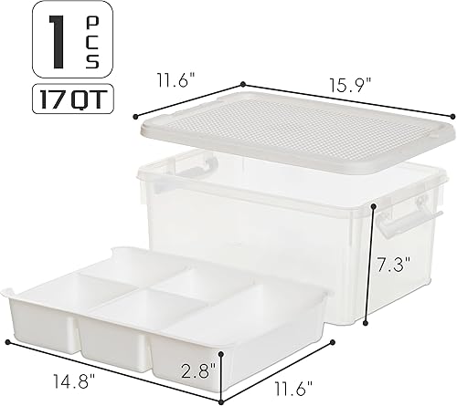 Miniatura 3 de Bienvoun Contenedores de almacenamiento de plástico de 17 cuartos de galón con tapa, separadores de placas de construcción, bloque de
