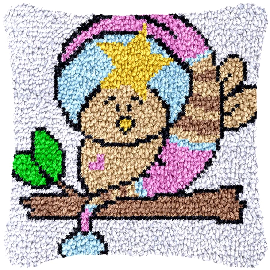 Image of Yglnden Latch Hook Kit Pillow DIY Throw Cover Crochet Needlework Colour Printed Canvas Decor for Adults (Bird D:43x43cm /17 X17)