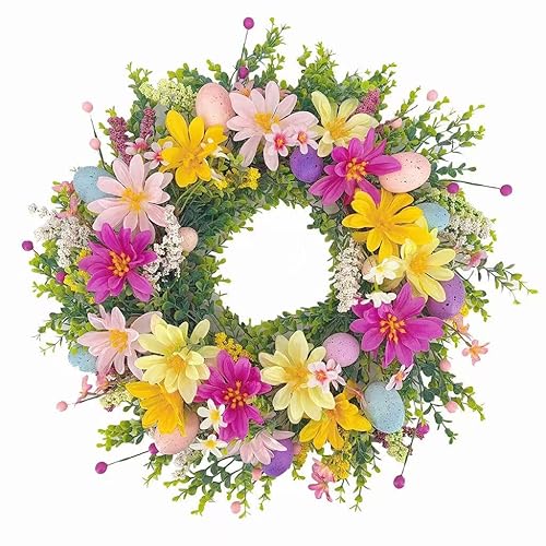 22 Inch Artificial Easter Wreath, Colorful Artificial Floral Easter Wreath
