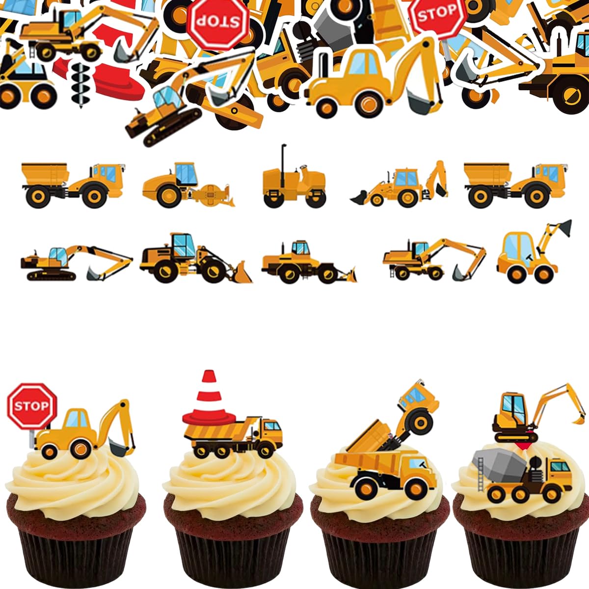 ZWLIYCHN Baustelle Tortendeko 21-teilig - Bagger & LKW Cupcake Topper Für Kindergeburtstag
