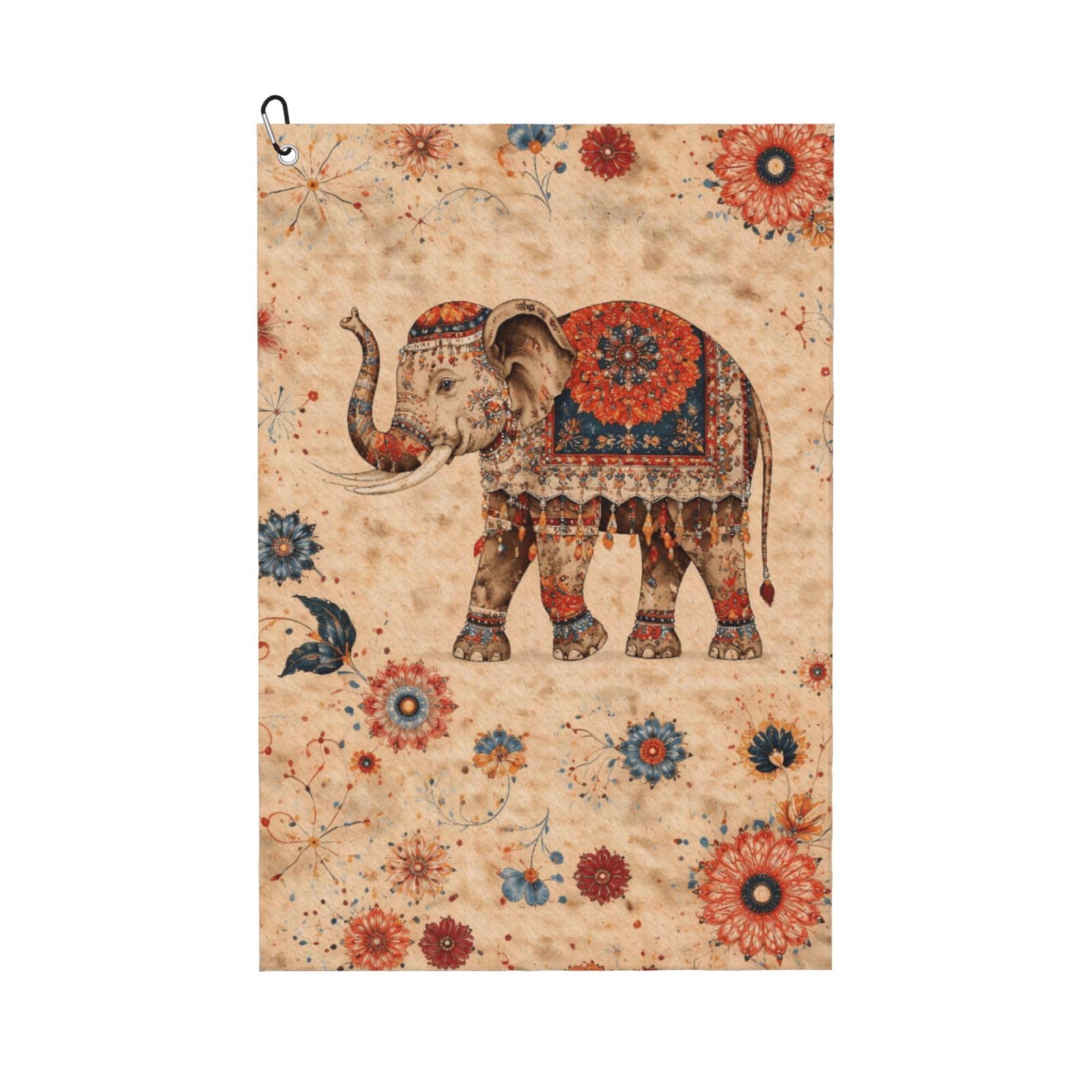 Oudrspo Magnificent Elephant & Mandala Floral Multi-Functional Golf Towel | Absorbent Quick Drying 16x24in