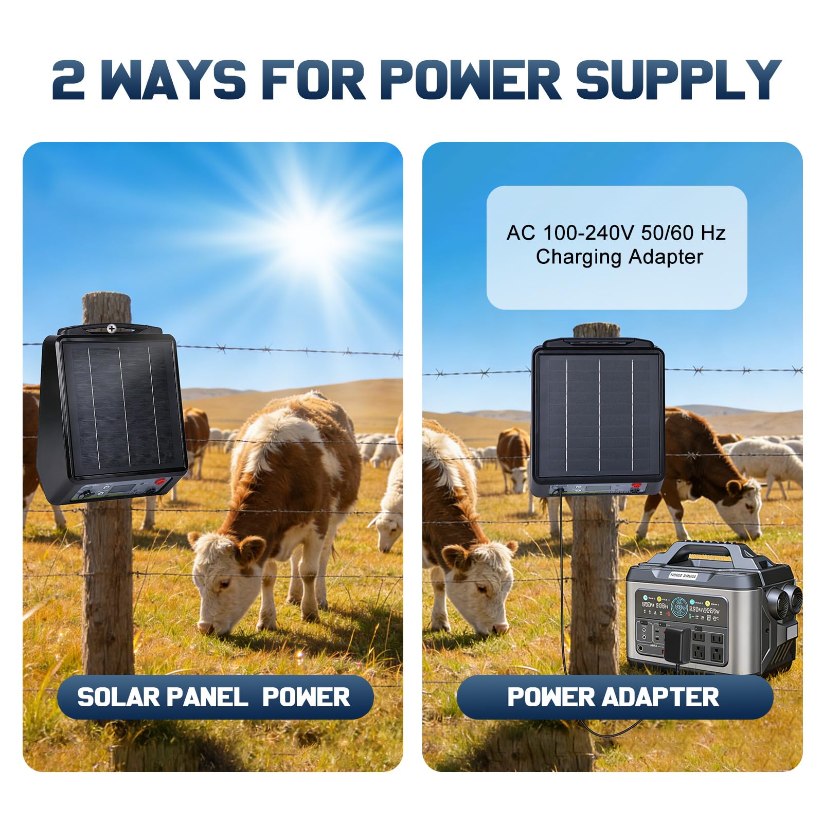 32KM Recinzione elettrica con batteria, 6-12 kV Pastore elettrico Controller per cavalli, 2 J Recinzione elettrica per allevamento di animali da pastore, per fattoria, pascolo, giardino (nero)