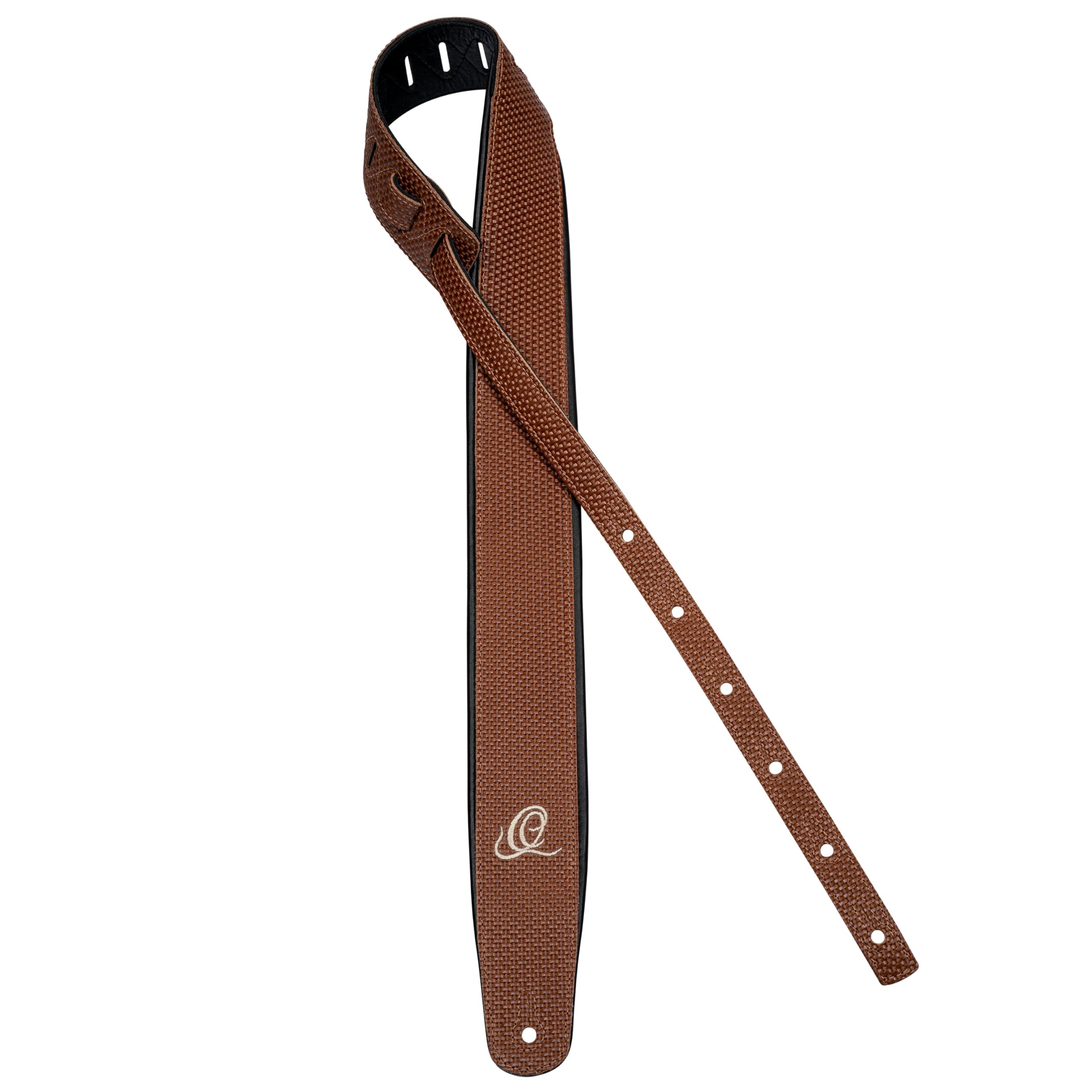 Ortega Guitars Gitarrengurt Länge Verstellbar - Akustik Gitarre / Bass, E-Gitarre, E-Bass - Custom Series - Echtleder, Tan Braid (OSCU-5)
