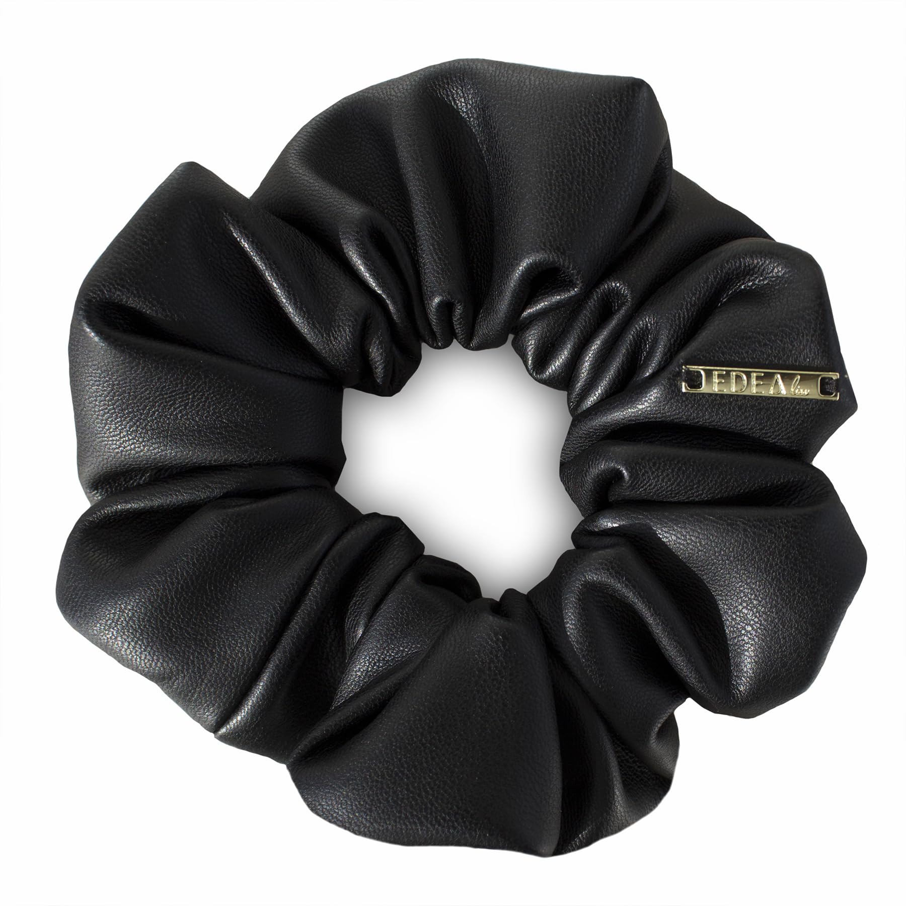 EDEAliss Cozy Luxe Scrunchie – Herbst/Winter Haargummi Damen aus Velours & Kunstleder – Elegantes Premium Haaraccessoire – Kein Ziehen, Sanfter Halt – Fashion Hair Tie (Midnight Kunstleder)
