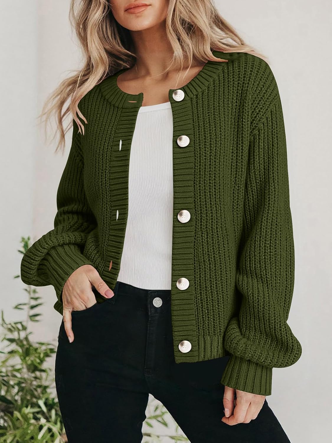 PRETTYGARDEN Womens Spring Cardigan Sweaters Crewneck Long Sleeve Button Open Front Knit Sweater Women Oversized Cardigans - Image 4