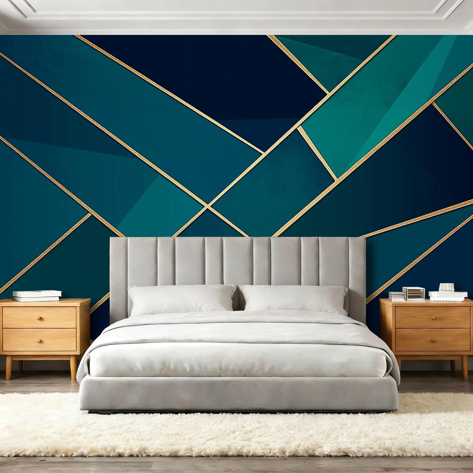 Tapeta abstrakcyjna i elegancka geometria 400 x 280 cm, plakat ze zdjęciami tapeta dekoracja ścienna salon sypialnia pokój dziecięcy, ciemnobłękitny granatowy