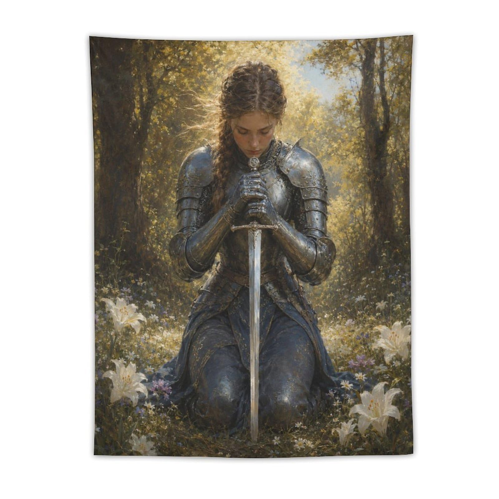 W7C8U2X3 Medieval Female Knight Garden Wall Tapestry, Dorm Room