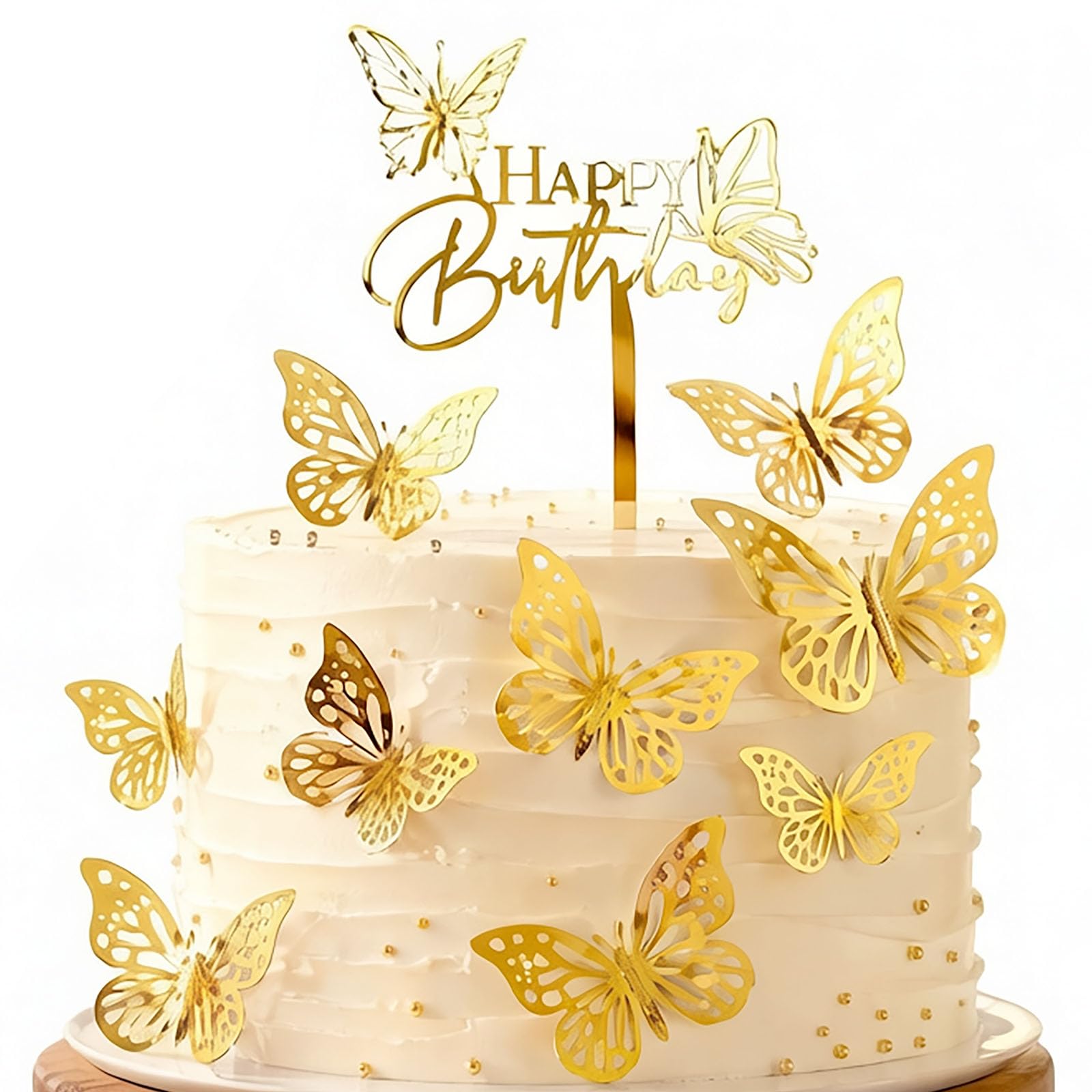 ACnuov Acrylic Butterfly Cake Toppers Happy Birthday Gold Decorations