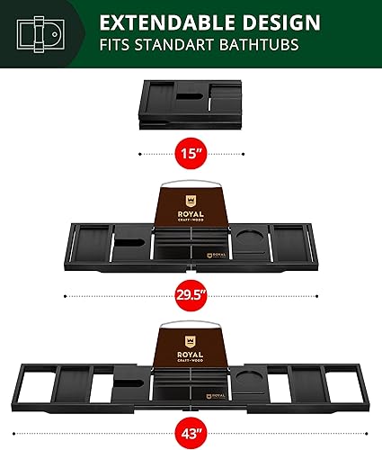 Miniatura 3 de Bandeja plegable para bañera de bambú bandeja para bañera expandible organizador de mesa para bañera con lados extensibles jabonera gratis