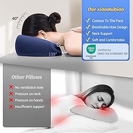xiaomubiao Face Down Pillows for Massage Table, Massage Headrest for Bed, Face Pillow for Stomach Sleeping, BBL Pillow After Surgery Post Eye Surgery & Vitrectomy Recovery, Removable Cover Navy Blue