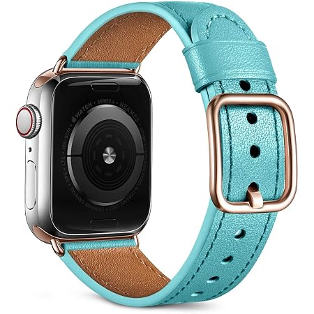 Oielai Pelle Cinturino Compatibile con Apple Watch Cinturino 38mm 40mm 42mm  44mm, Morbido Genuino Pelle Sostituzione Cinturino per iWatch Series 6 5 4  3 2 1/SE, 42mm/44mm, Azzurro : Amazon.it: Elettronica