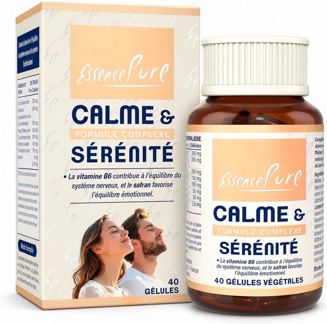 Calme & Sérénité | Ashwagandha + Safran + Griffonia 5-HTP 30% + Rhodiola + Mélisse – Stress Anxiété Calm | 40 Gélules Végétales – Essence Pure Api-Nature