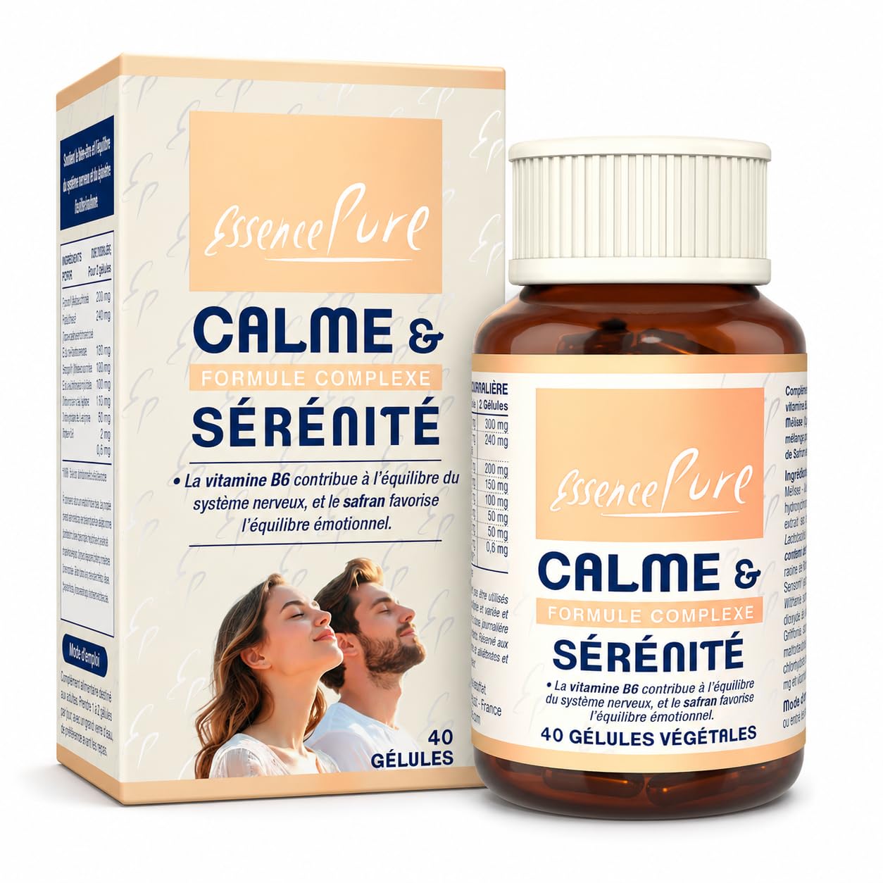 Calme & Sérénité | Ashwagandha + Safran + Griffonia 5-HTP + Rhodiola + Mélisse - Stress Anxiété Angoisse | 40 Gélules Végétales - Essence Pure Api-Nature