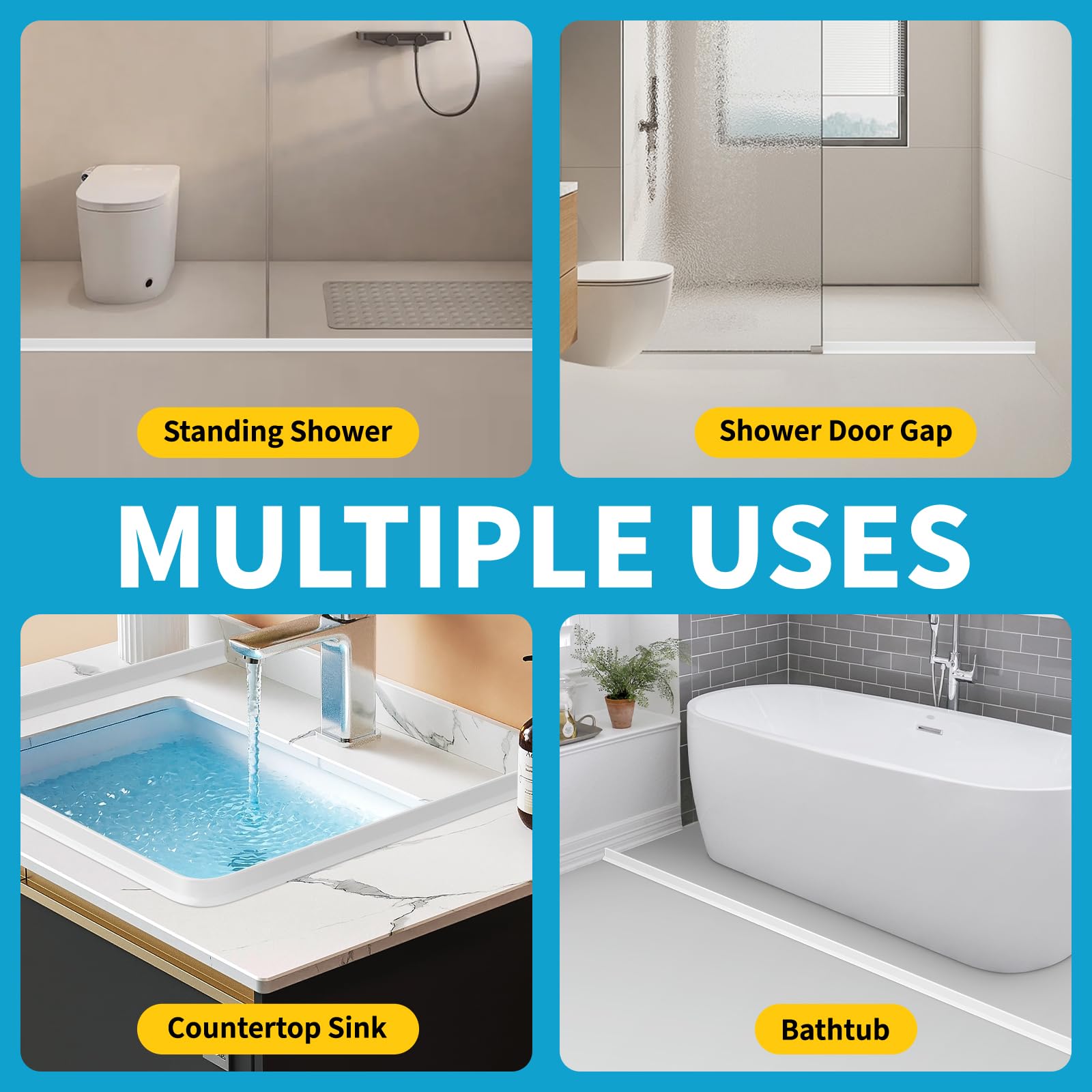 39" Collapsible Shower Threshold Water Dam – Self-Adhesive Silicone Barrier, Keeps Water Inside Shower, Dry-Wet Separation, For Bathroom, Sink, Bathtub