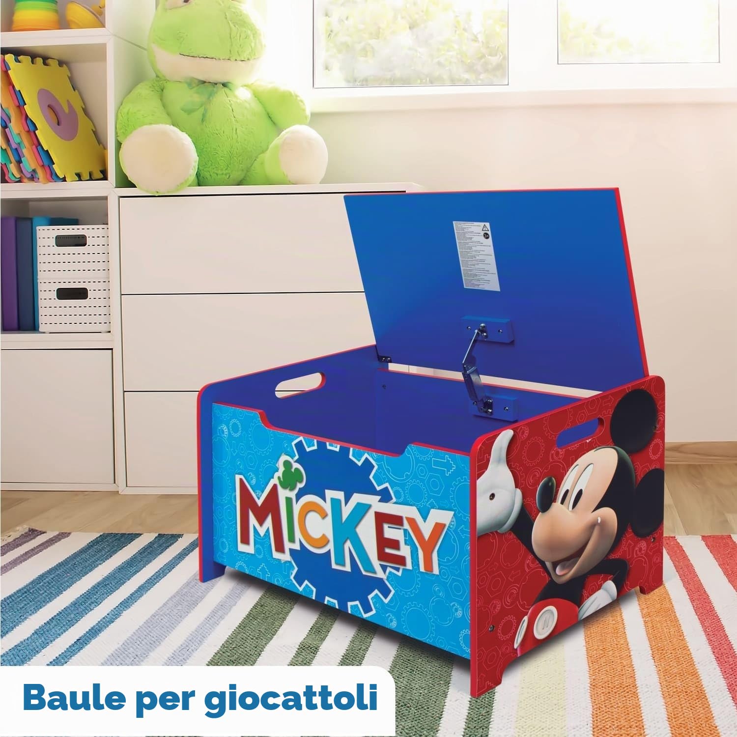 ARDITEX - Cassapanca in legno di Topolino (di Disney) – 62,5x40x37cm – Colore rosso e blu – Ideale per riporre giocattoli, vestiti o oggetti in una cameretta per bambini