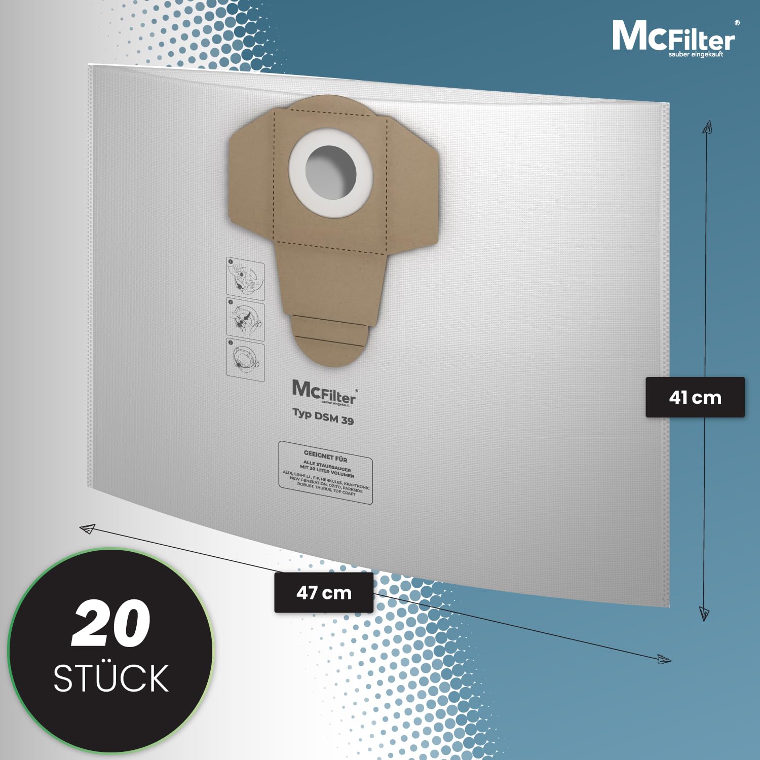 McFilter I 20 sacchi per aspirapolvere 30l compatibile con Einhell hoover TC-VC 1930 sacchetto per lo sporco I accessori