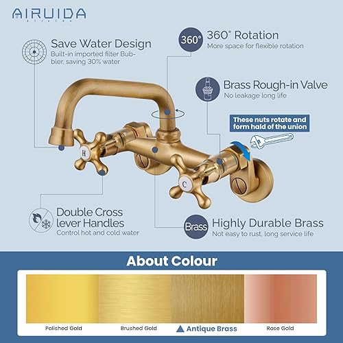 Vista 74 de Airuida Grifo de cocina de níquel cepillado para montaje en pared, boquilla de 8 pulgadas, montaje en pared, grifo de fregadero de lavandería