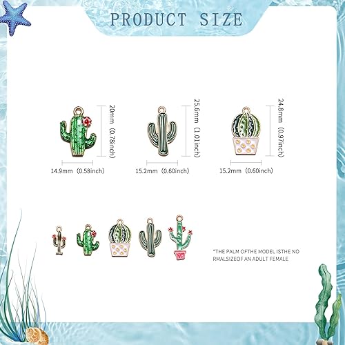 Miniatura 2 de 50 dijes de cactus esmaltados de aleación mixta, dijes tropicales de verano para hacer joyas, aretes, collares, pulseras, llaveros, decoración de