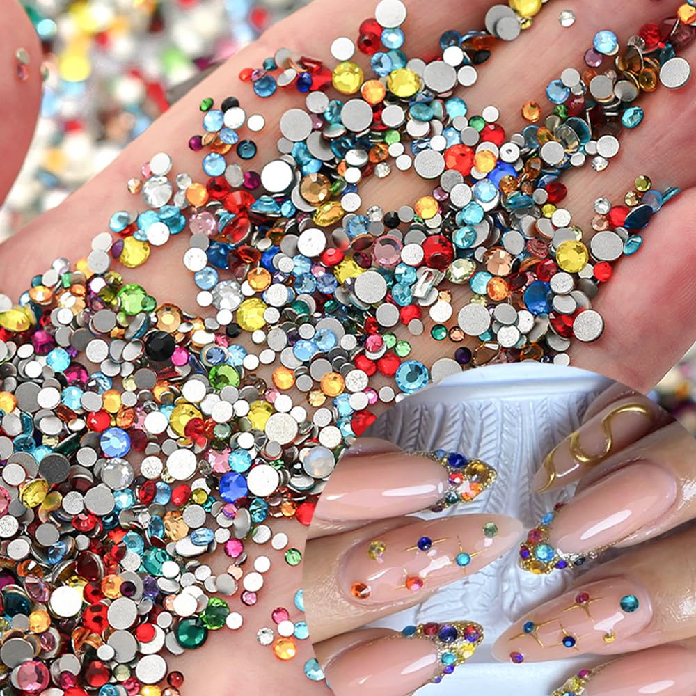 Colorful Rhinestones Nail Art Charm 3D Mini Small Diamond Flat Back Nail Charm Rhinestones Rounded Nail Diamonds Crystal Flatback Nail Gems Bling Nail