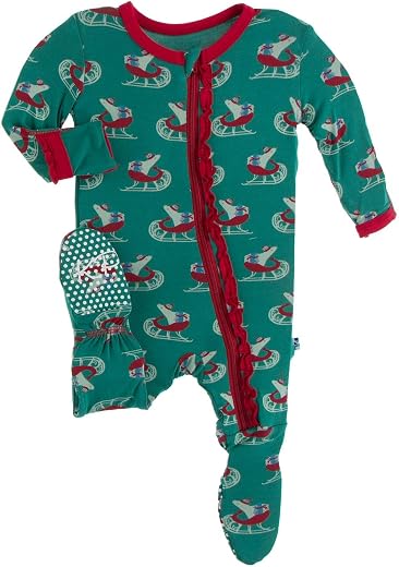 KicKee Pants Print Muffin Ruffle Footie with Zipper, Soft Sleepwear, One-Piece Girl Clothes