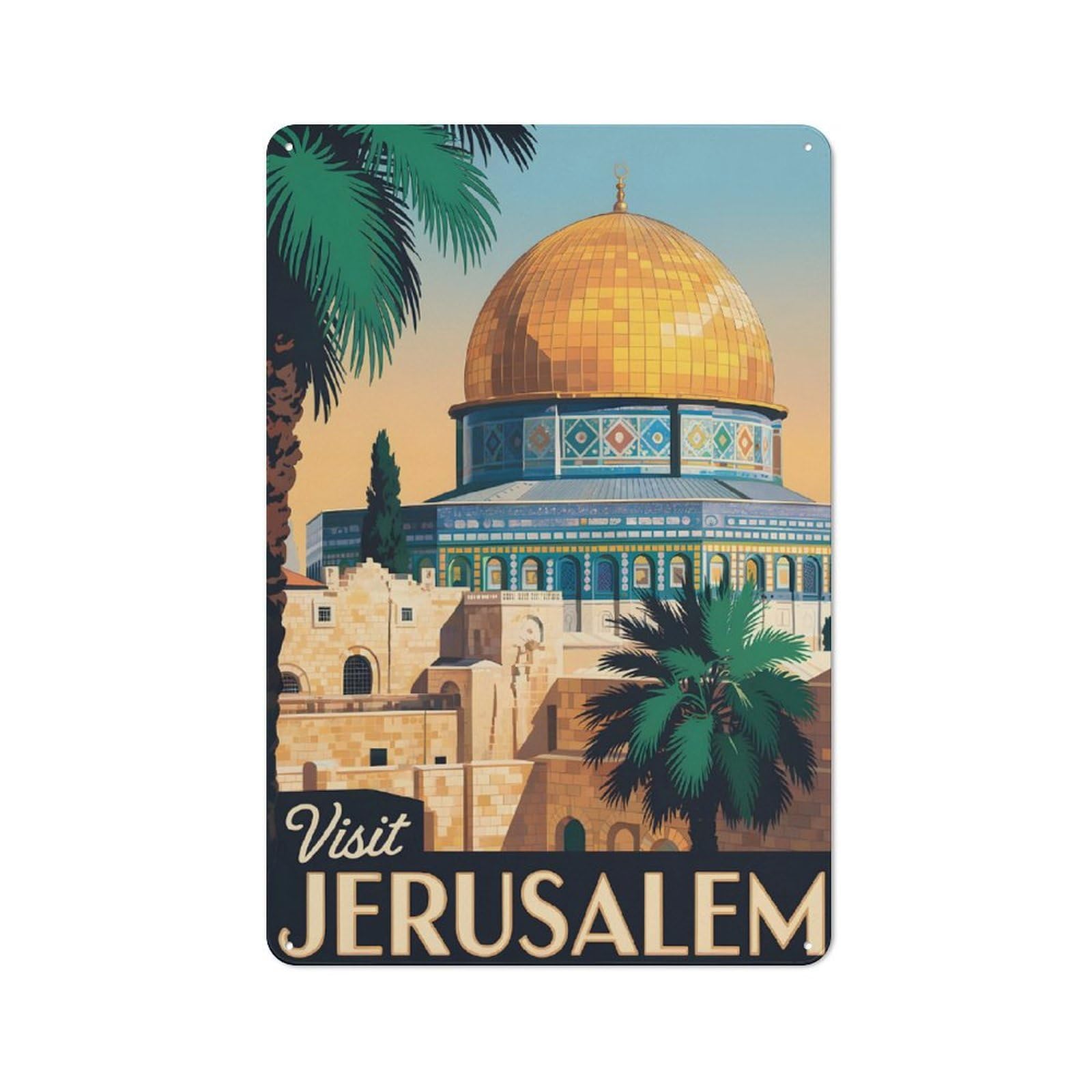 Junmoney Style-9 Visit Jerusalem Travel (2) Retro Metal Wall Decor 30X20cm, Vintage Metal Sign For Cafe, Pub, Workshop Or Home Bar