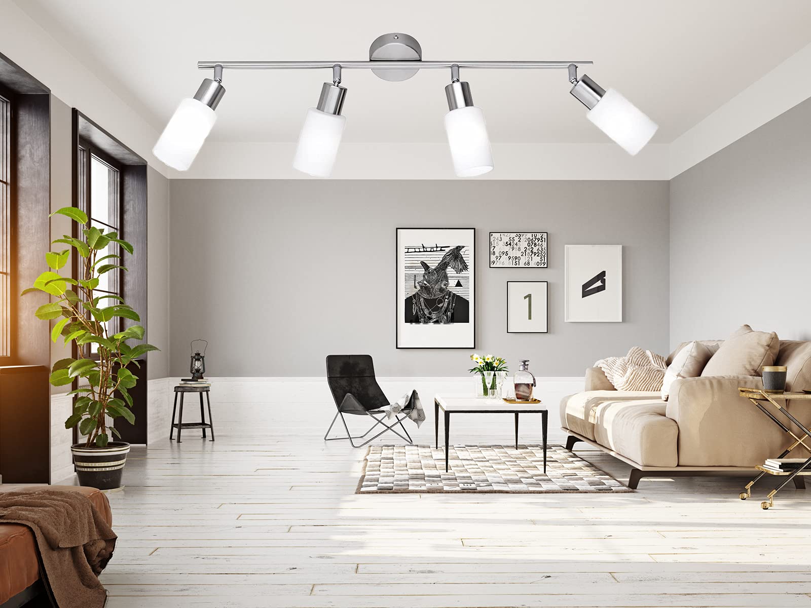 Reality Leuchten Deckenleuchte Mars R80014007, Nichel Opaco/Bianco, 4 x E14