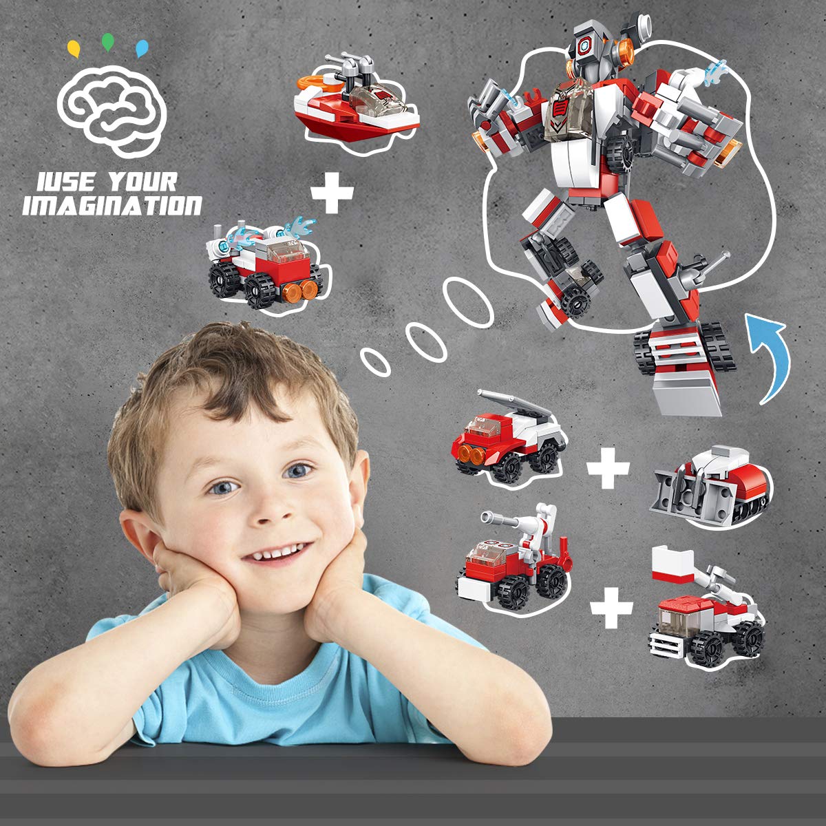 PANLOS 655PCS Building Blocks Model Fire Truck Set, 6 in 1 STEM