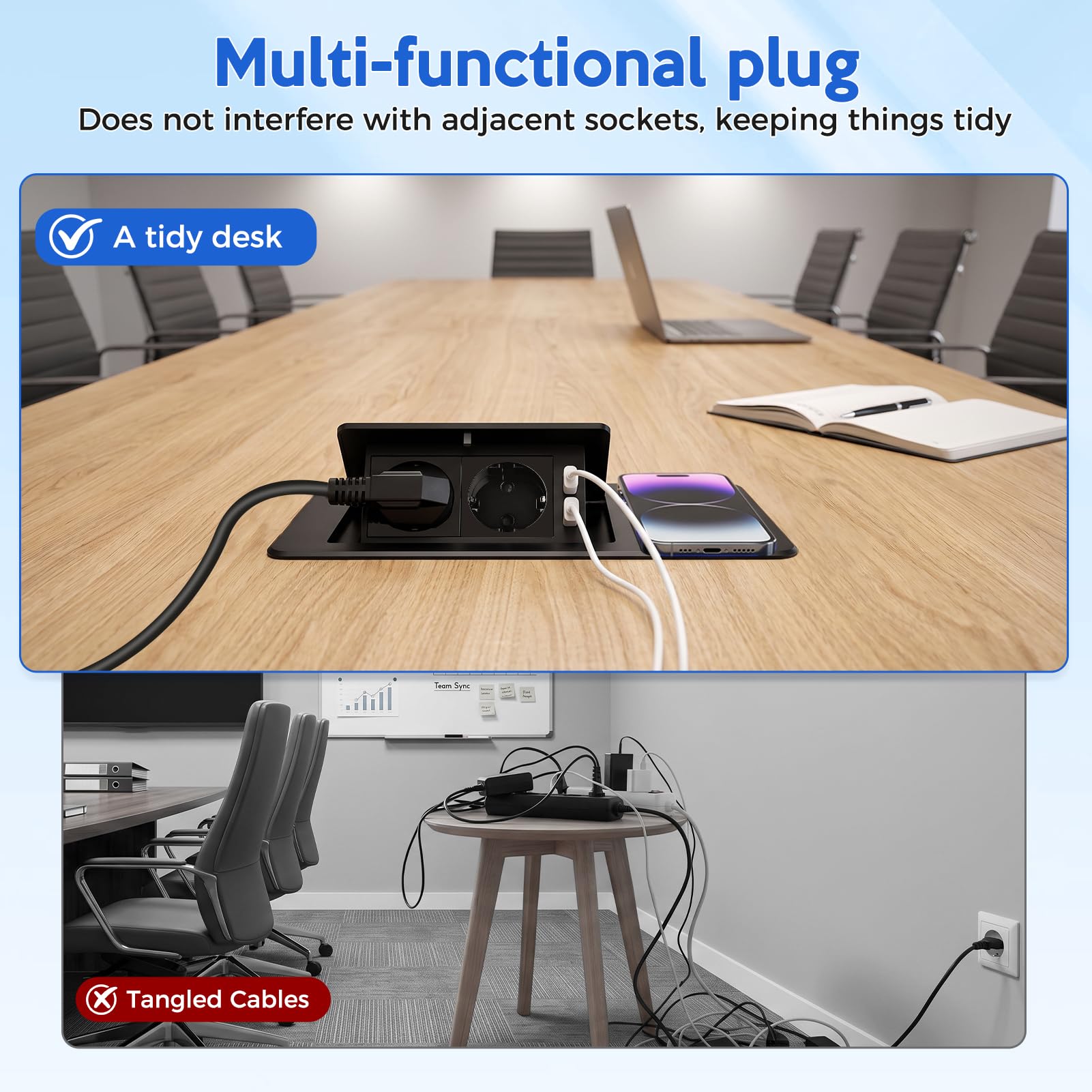 Presa da Tavolo a Scomparsa con USB per scrivania, ufficio, cucina, 1,8 m