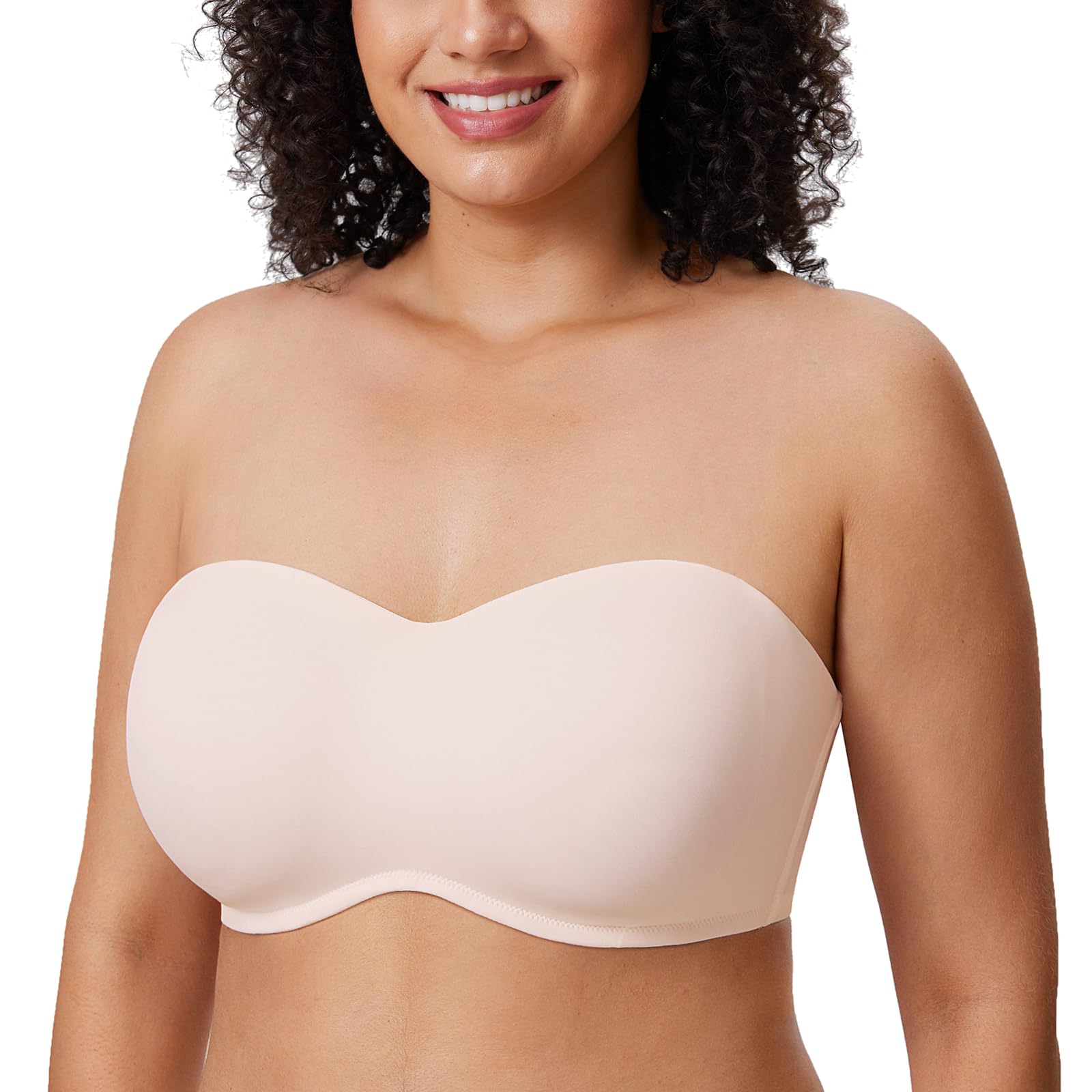 DELIMIRA Women's Strapless Bra Underwire Non Padded Minimiser Plus Size Bandeau Seamless Bra Coconut White 40C