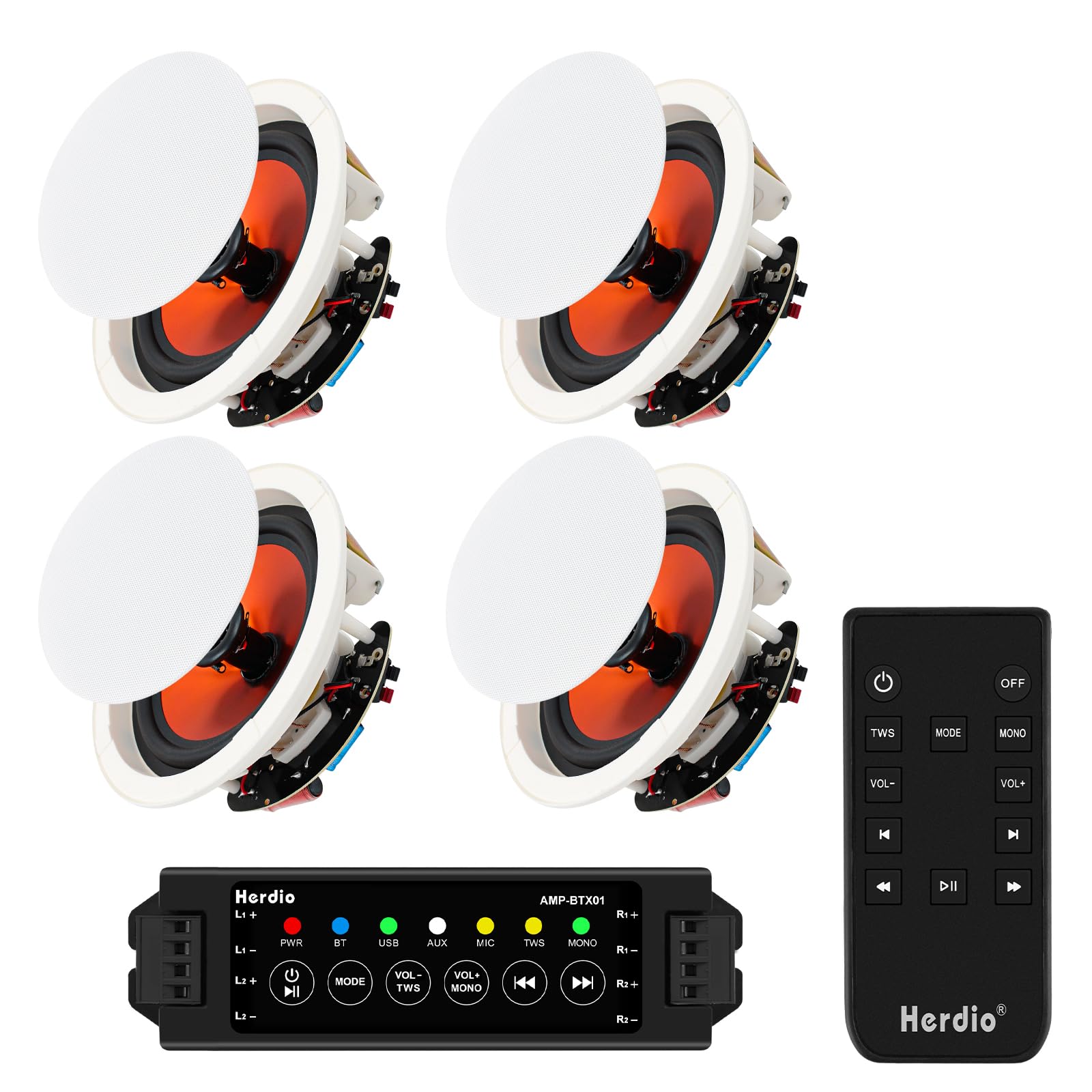 Herdio Altoparlanti da soffitto da 4 pollici Potenza massima 240 Watt Altoparlanti passivi da incasso a 2 vie Ottimi per home theater, cucina, soggiorno, ufficio (1 paio)