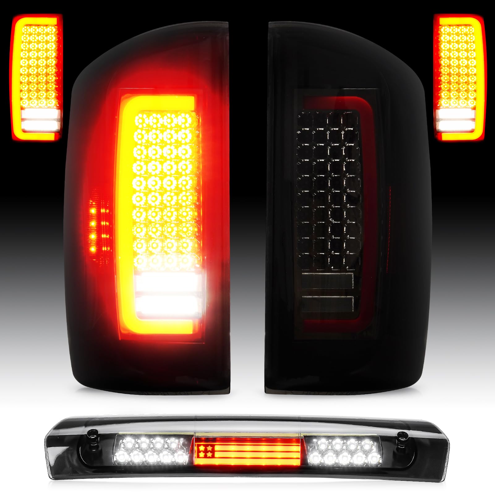 Cenfeild LED Tail Light Assembly + 3rd Third Brake Cargo Lamp Fit for Dodge RAM 1500 07-08, for Dodge RAM 2500 3500 07-09 Pickup Truck [Factory