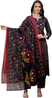 Pistaa's Women’s Elegant Pure Cotton Floral Printed Kurta Pant with Dupatta Set Price In India