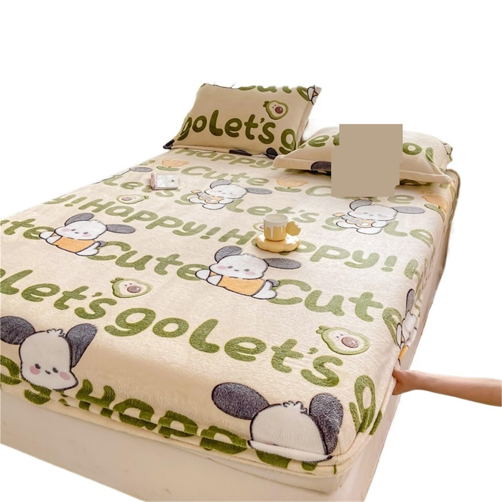 Ensemble de Literie Drap-Housse Peluche 100x200, Couvre-Matelas Molleton Corail Lit