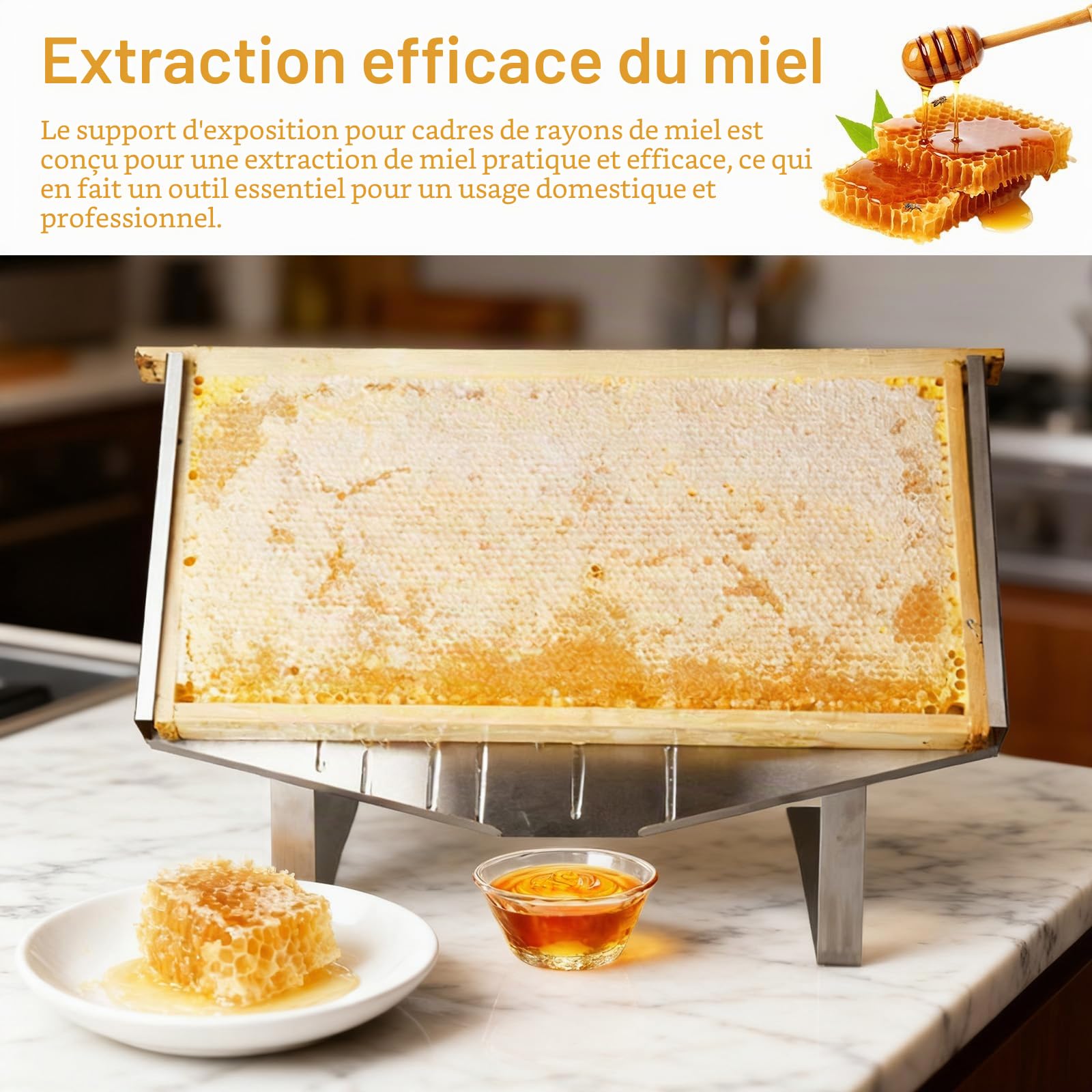 Présentoir de Cadre en Nid d'Abeille en Acier Inoxydable, Support Réglable en Nid d'Abeille pour Apiculture, Support de Débouchage de Miel pour Restaurants, Cafés, Hôtels, Boulange