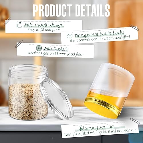 Miniatura 5 de Mifoci 50 tarros de plástico transparente de 16 onzas con tapas roscadas, redondos, vacíos, de plástico, para regalo, tarros herméticos