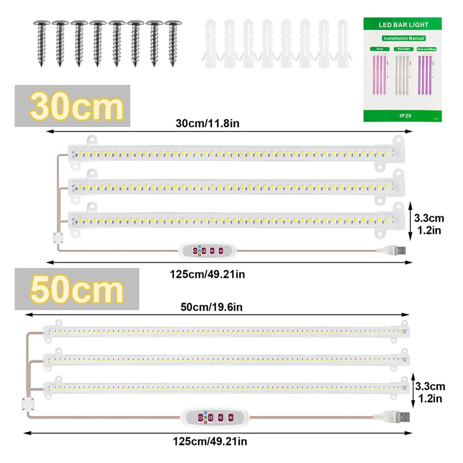 1/2/3/4 LED poussent des bandes lumineuses for l'intérieur, plantes USB spectre complet Phyto lampe réglable minuterie semis légumes fleur de croissance Illuminateur horticole(50CM(One Tows Four))