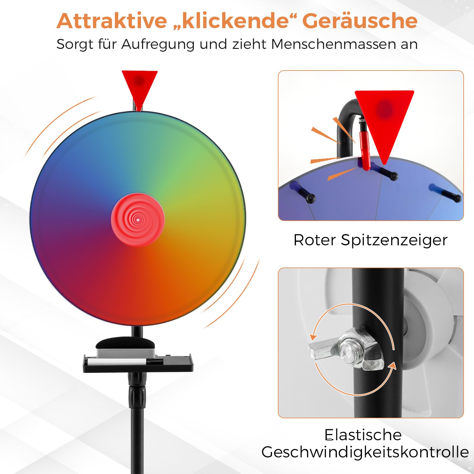GOPLUS 40 cm Glücksrad, höhenverstellbarer Glücksrad-Dreher mit Falt-Stativ, Trockenlöschmarker & Radiergummi, farbiges Rouletterad mit 12 Schlitzen für Karneval, Messe & Partyspiele