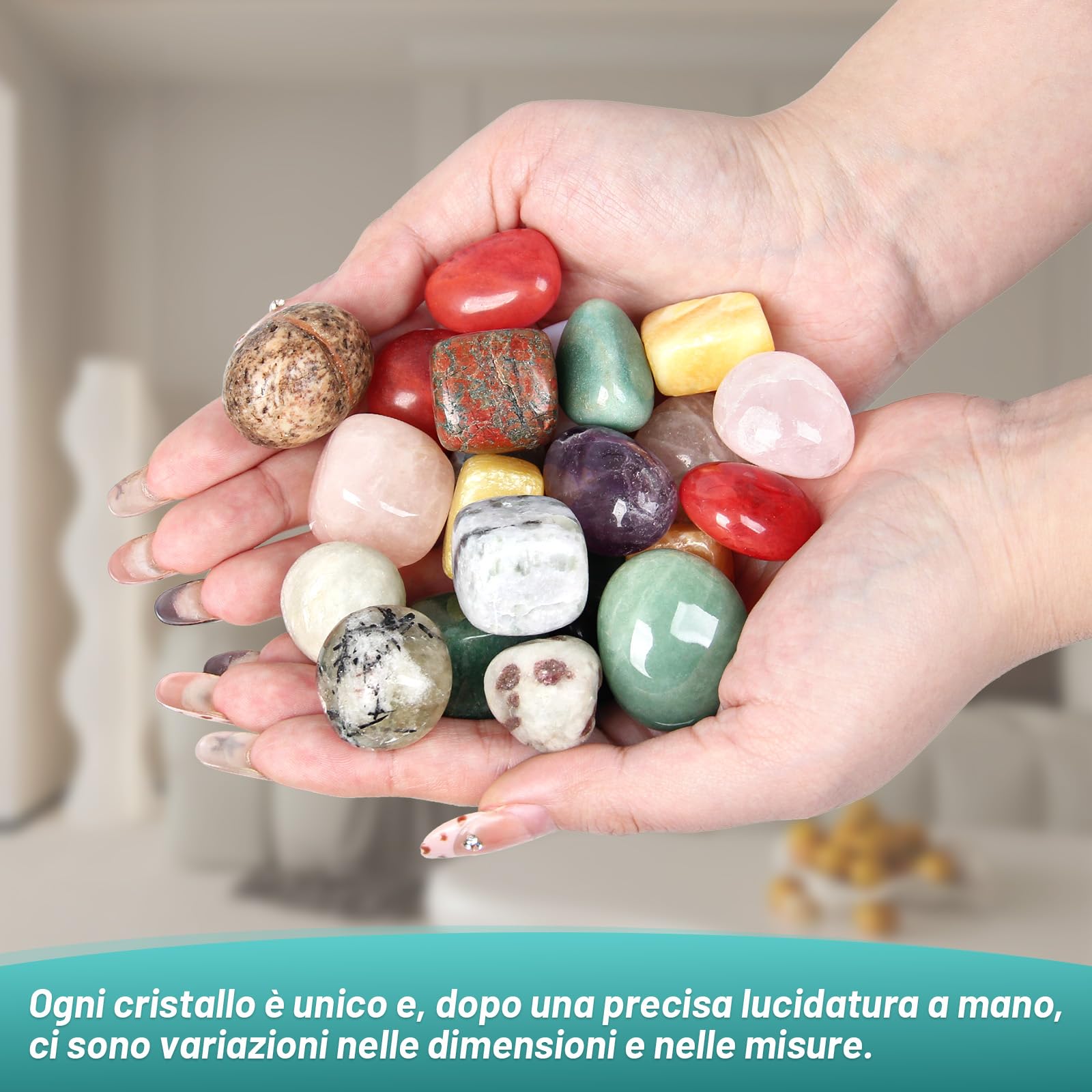 1600 g pietre burattate miste a colori caldi, 2–3 cm, cristalli naturali lucidati per decorazione, collezione, meditazione, Wicca e Reiki