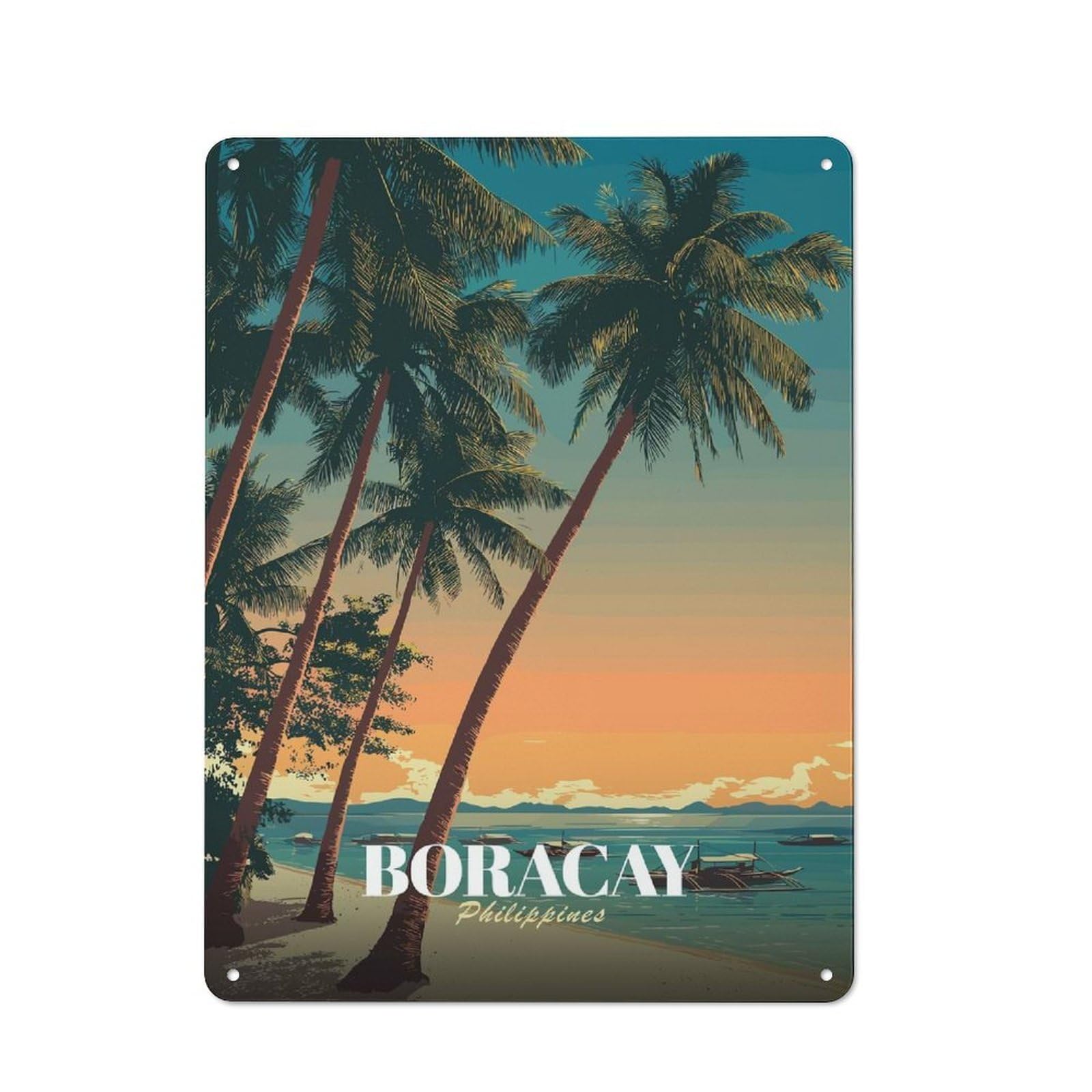 Junmoney Style For Café Or Restaurant, Boracay Philippines Travel Retro Metal Sign 40X30cm, Gift For Café Owners And Decorators During The Christmas Season