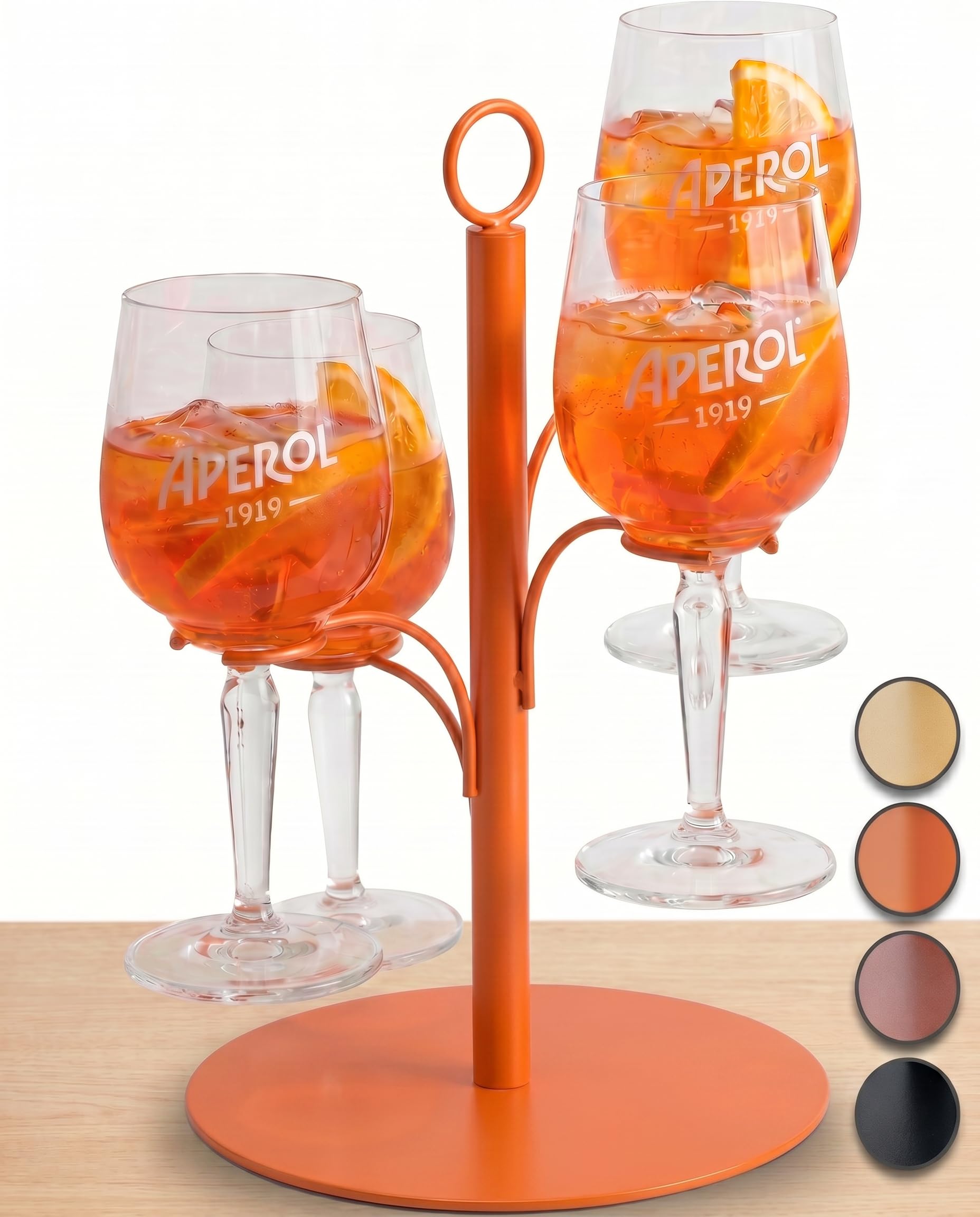 Aperol Tower ohne Montage - Aperol Ständer für 4 Gläser - Aperol Geschenk für Freundin - Geburtstagsgeschenk für Frauen - lustige Aperol Deko (orange)