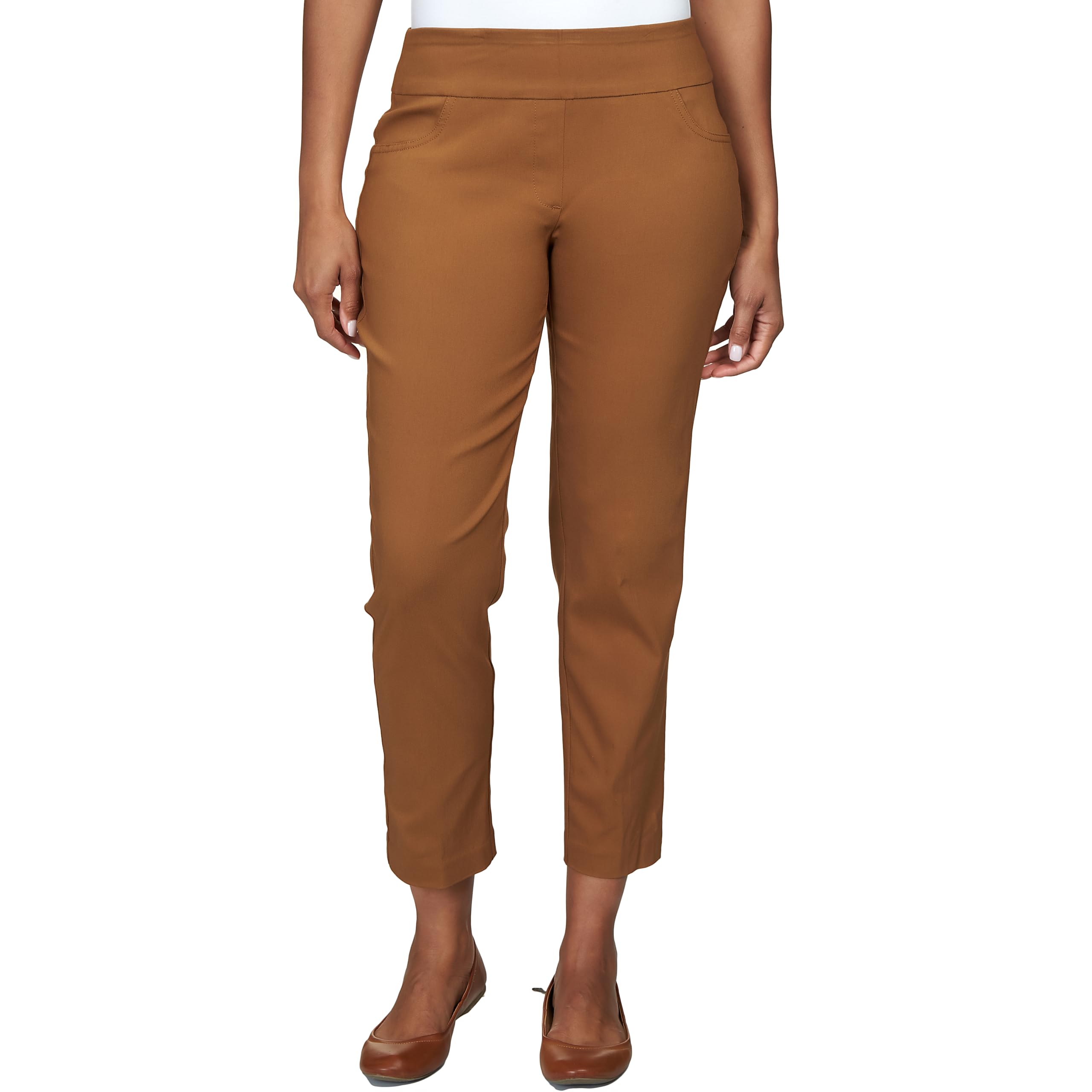 Ruby Rd. Womens Womens Petite Mid-Rise Pull-on Straight Solar Millennium Tech Ankle Pant