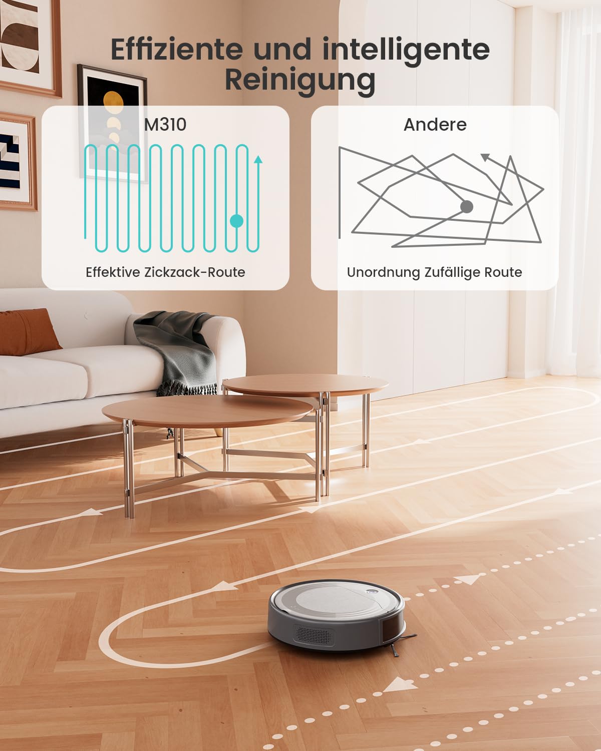 Lefant Saugroboter M310G, 4500Pa Staubsauger Roboter mit präziser PSD-Navigation, 180 Min Laufzeit, HEPA-Filter, WLAN Roboterstaubsauger ohne Wischfunktion, ideal für Tierhaare, Teppiche & Hartböden