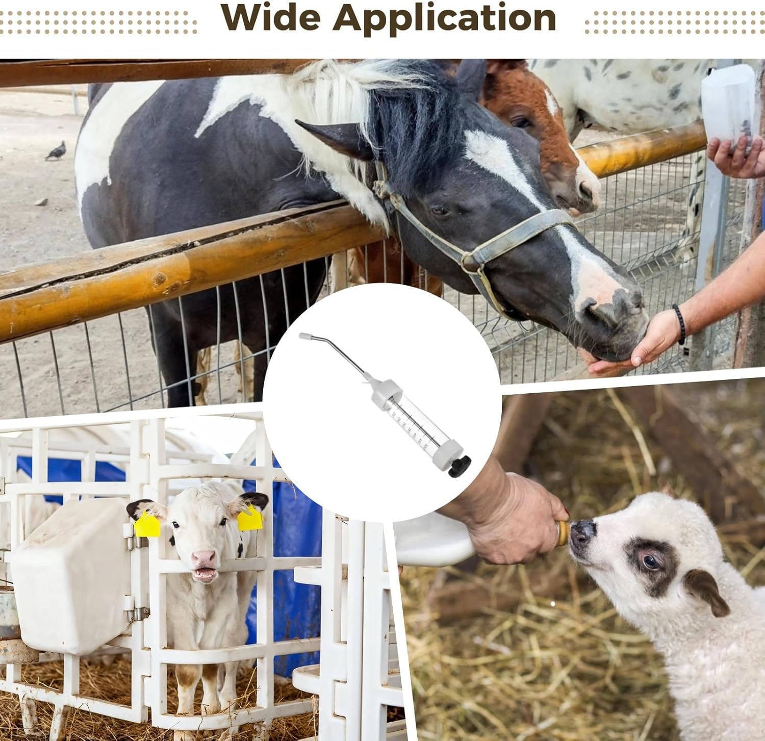 Adjustable Metal Feeding Gun, 500 Ml Drencher for Cattle, Sheep, Pigs, Horses, Long Handle Oral Syringe with Curved Tip