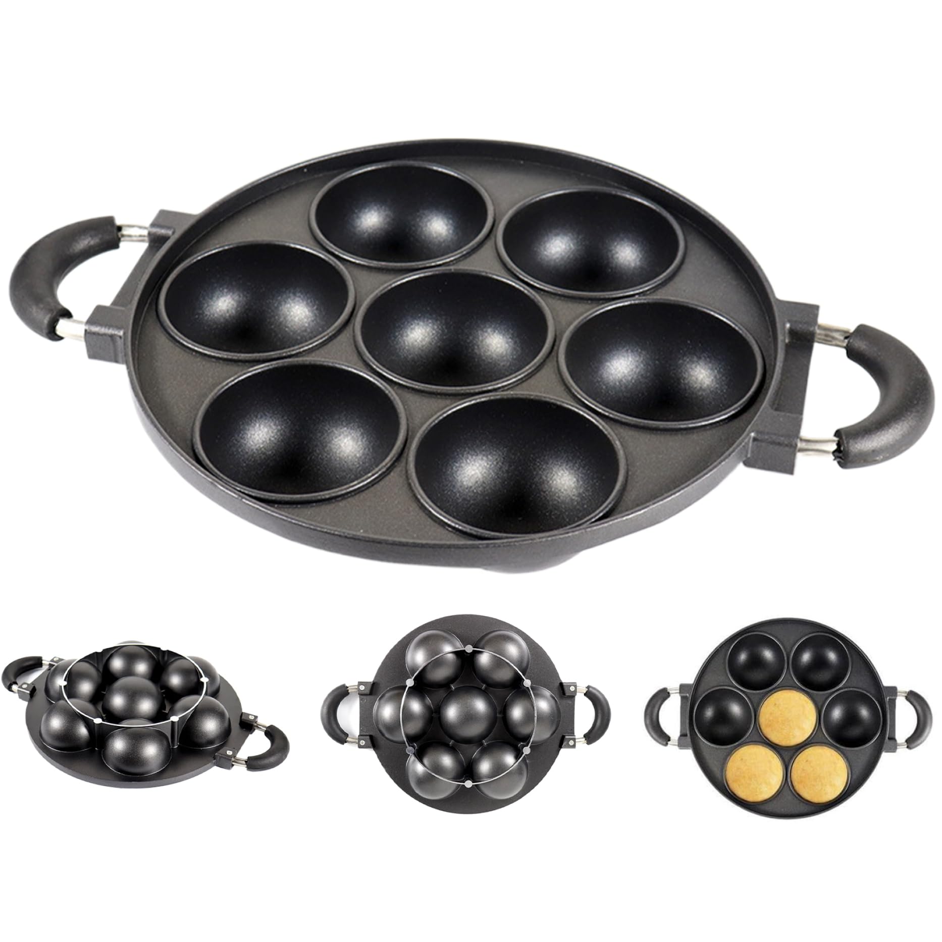 Gusseisen Aebleskiver Pan 7-Loch Takoyaki Pfanne Aluminiumlegierung Anti-Scald