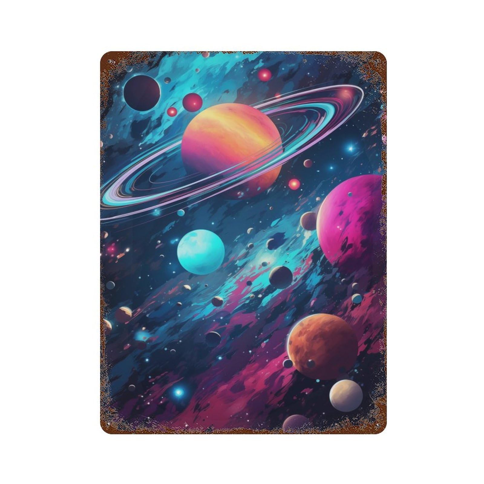 Space Fantasy Vintage Wall Sign 15.7"x11.8", Rust Effect Metal Decor for Living Room, Hallway And Home Decor